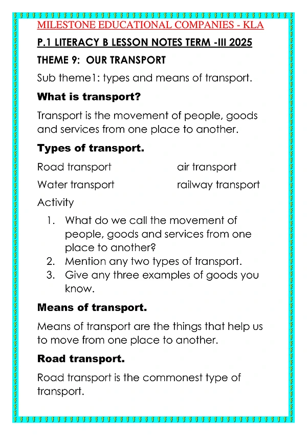 p.1 literacy b (sst) lesson notes term 3