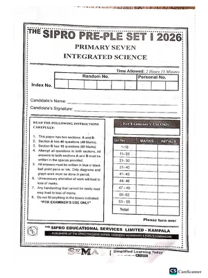 sipro p7 pre ple 2026 set 1 science paper