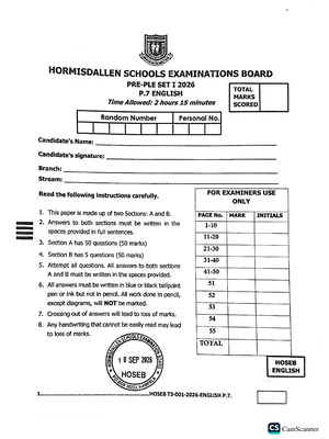 hormisdallen pre ple 2026 set 1 english paper