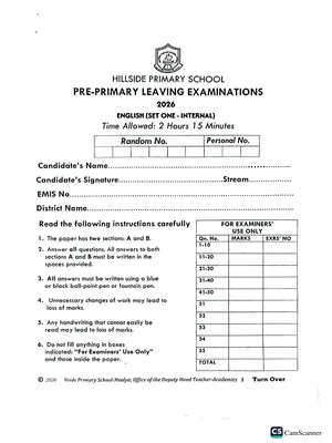 hillside pre ple 2026 set 1 english paper