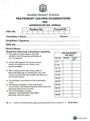 hillside pre ple 2026 set 1 mathematics paper