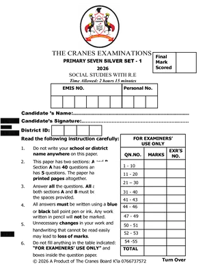 cranes pre ple 2026 silver set 1 social studies paper