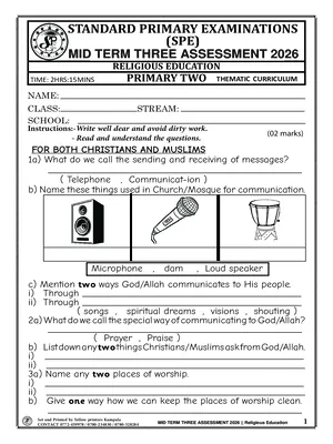 standard primary exams board mid term 3 2026 primary two religious education paper