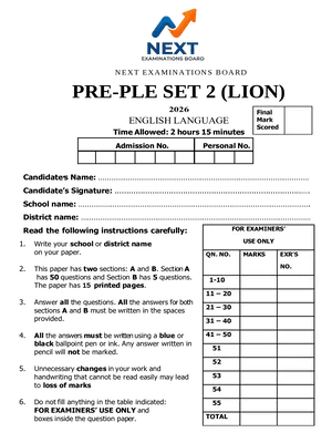 next exams pre ple 2026 set 2 (lion) all subjects full set