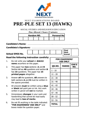 next examinations board pre ple set 13 (hawk) 2026 social studies and religious education paper